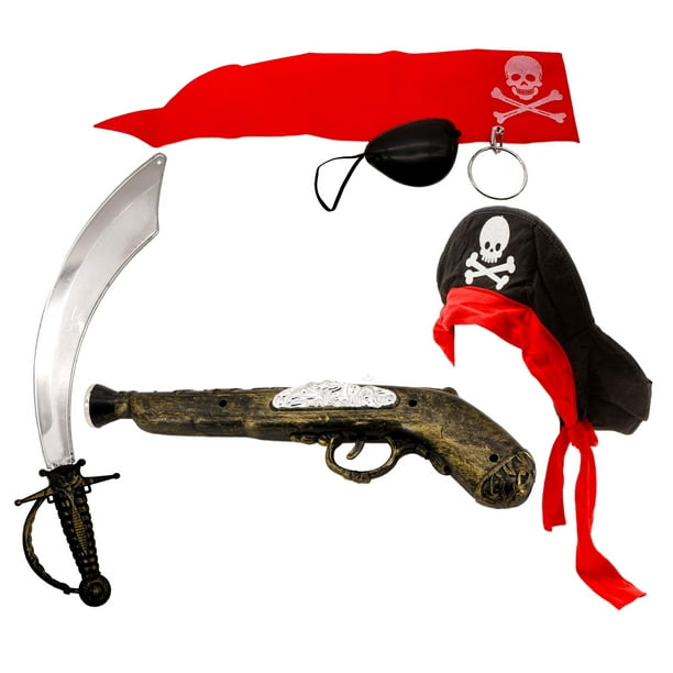 Pirate Fancy Dress 3 Piece Set Cutlass Pistol Eyepatch Pirate Gun Kit New